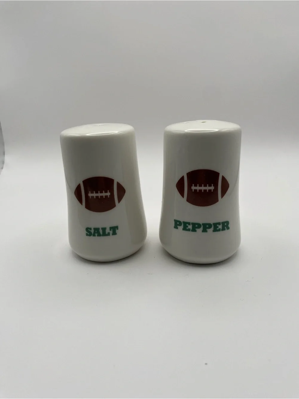 Keep Calm and Game On Black Coasters with White Football Salt & Pepper Shakers